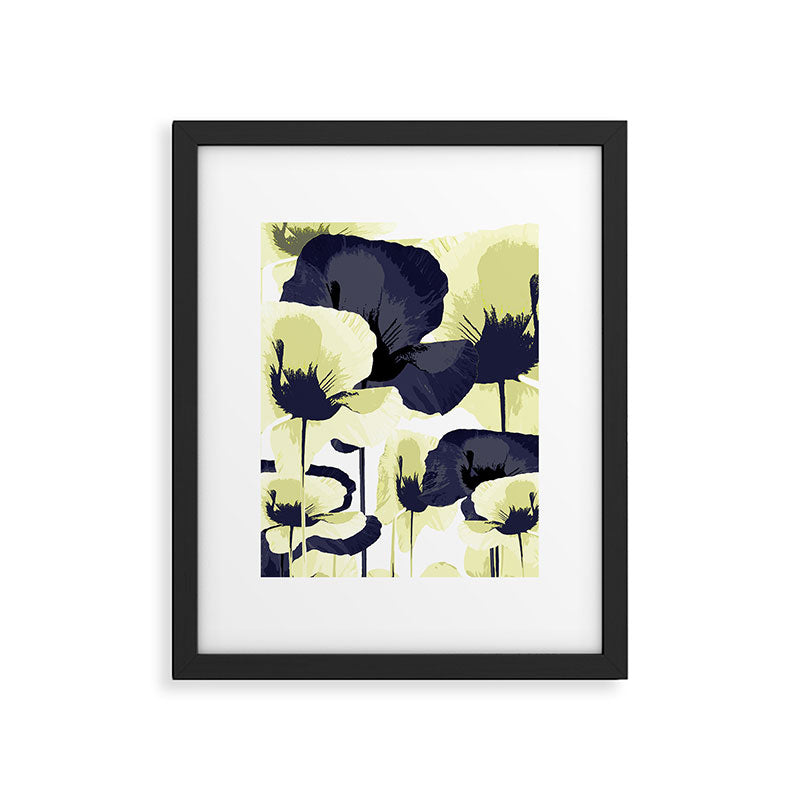 Dark Blue and Light Yellow Poppies On A White Background Fall Mood #decor #society6 #buyart Framed Art Print Gallery Image 6