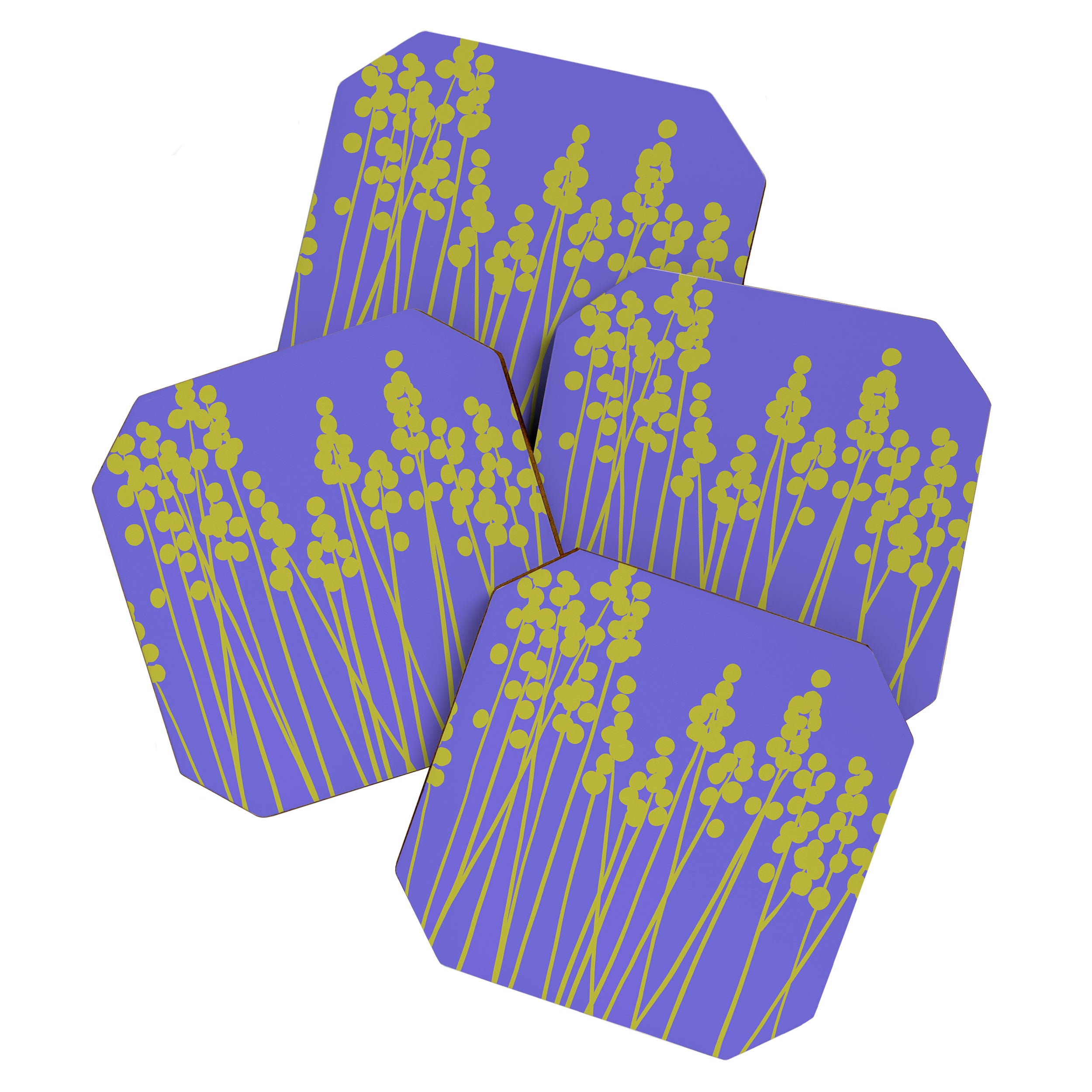 Hello Spring! Baby Green Retro Plants on Summer Purple Lilac #decor #society6 #buyart Coaster Gallery Image 1