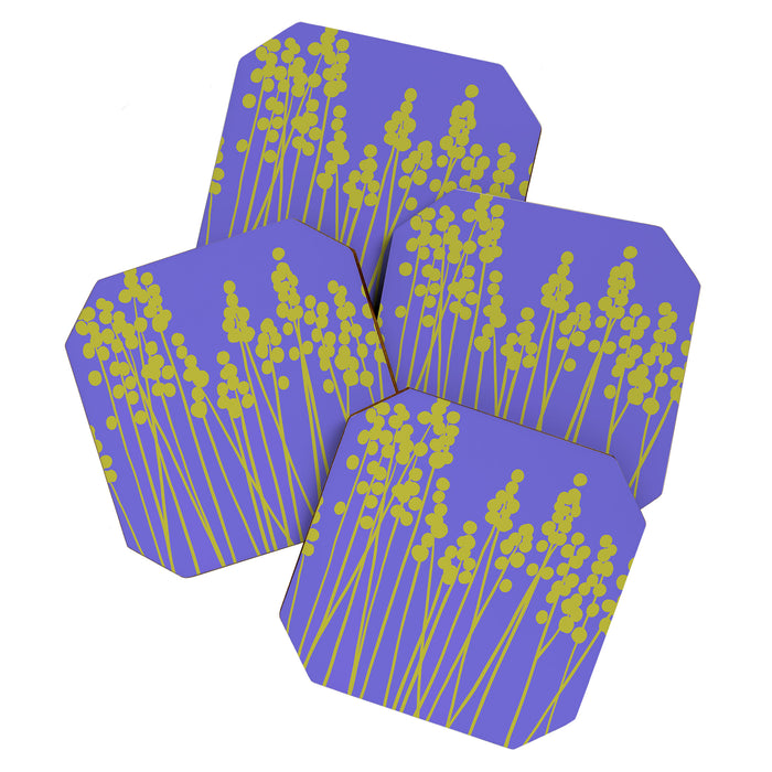 Hello Spring! Baby Green Retro Plants on Summer Purple Lilac #decor #society6 #buyart Coaster Gallery Image 1