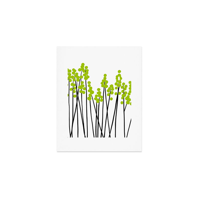 Hello Spring! Green/Black Retro Plants on White #decor #society6 #buyart Art Print Gallery Image 1