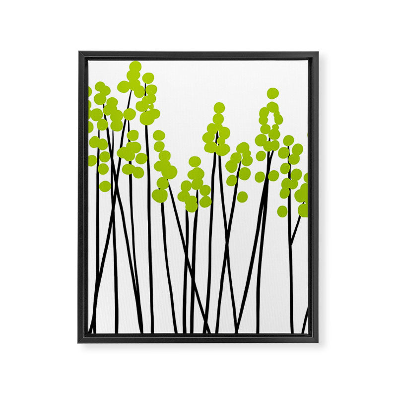 Hello Spring! Green/Black Retro Plants on White #decor #society6 #buyart Framed Canvas Print Gallery Image 8