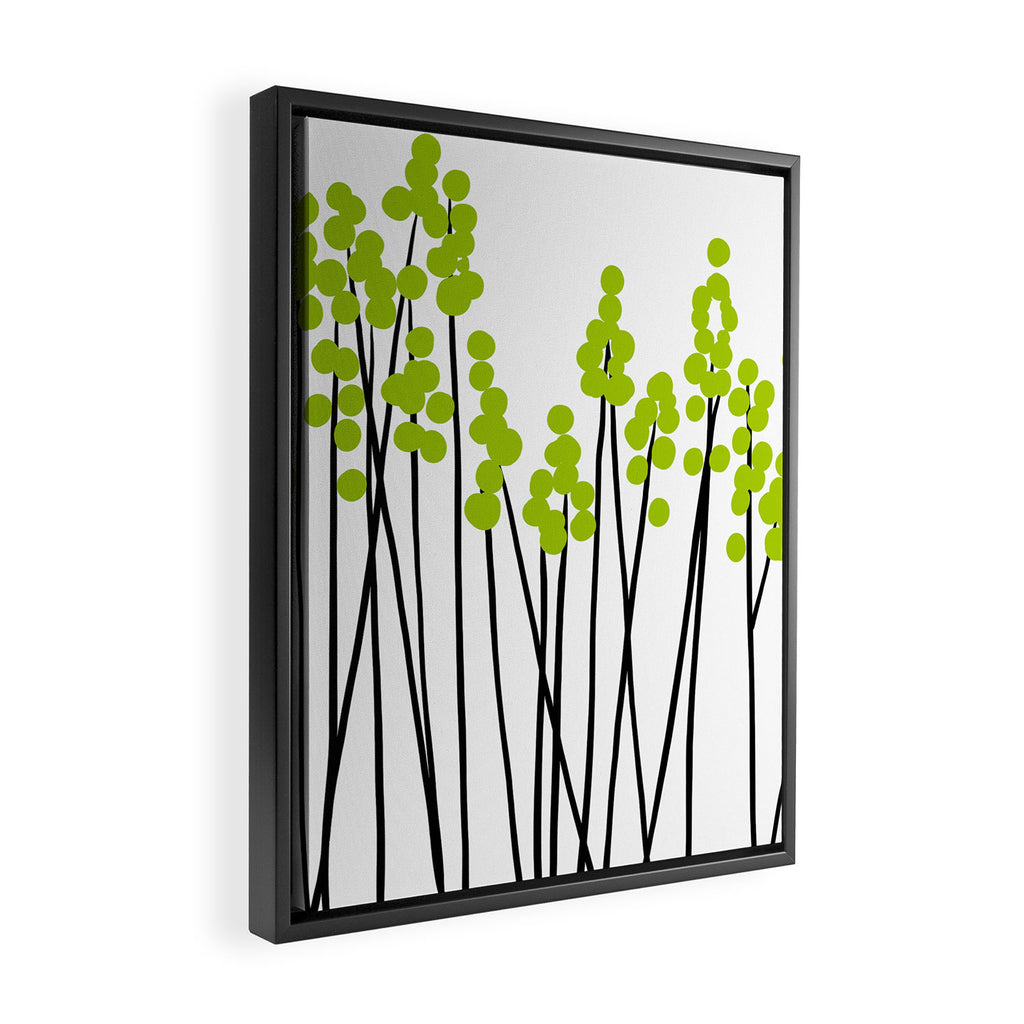 Hello Spring! Green/Black Retro Plants on White #decor #society6 #buyart Framed Canvas Print Gallery Image 2