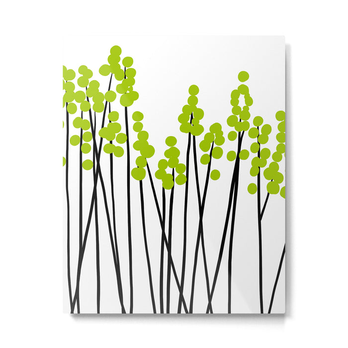 Hello Spring! Green/Black Retro Plants on White #decor #society6 #buyart Metal Print Gallery Image 1
