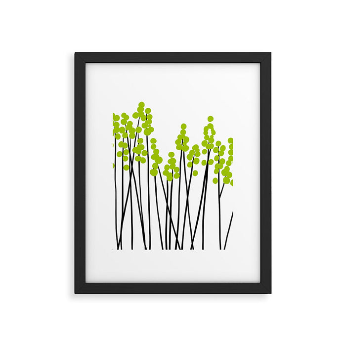 Hello Spring! Green/Black Retro Plants on White #decor #society6 #buyart Framed Art Print Gallery Image 1