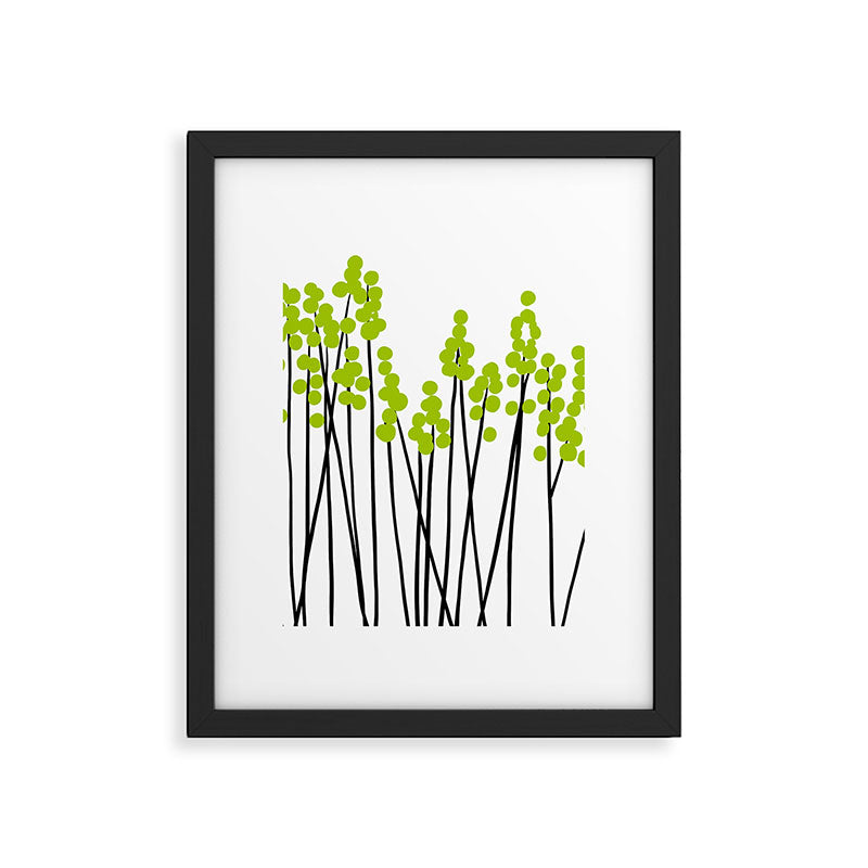 Hello Spring! Green/Black Retro Plants on White #decor #society6 #buyart Framed Art Print Gallery Image 6
