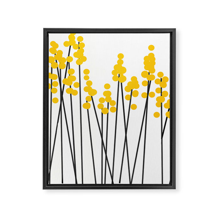 Hello Spring! Yellow/Black Retro Plants on White #decor #society6 #buyart Framed Canvas Print Gallery Image 1