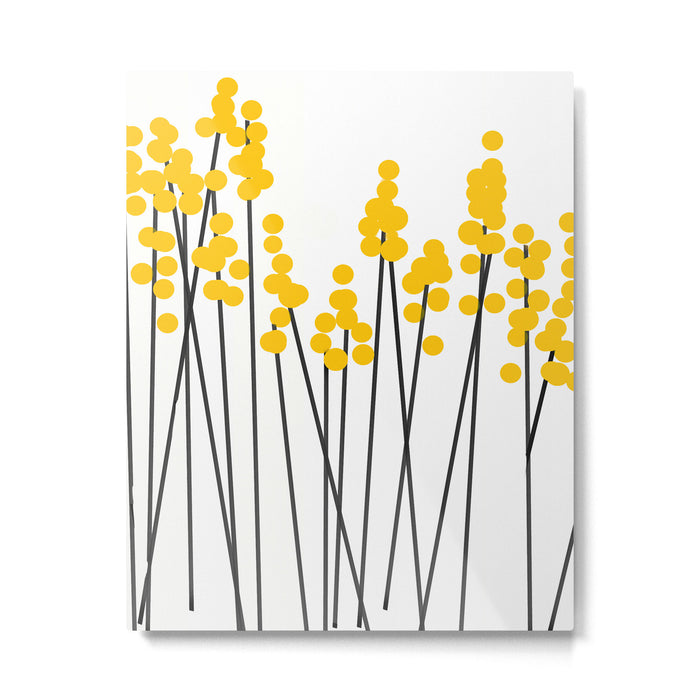Hello Spring! Yellow/Black Retro Plants on White #decor #society6 #buyart Metal Print Gallery Image 1