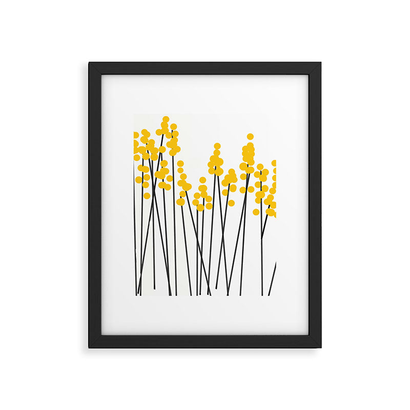 Hello Spring! Yellow/Black Retro Plants on White #decor #society6 #buyart Framed Art Print Gallery Image 6