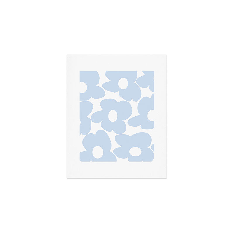 Large Baby Blue Retro Flowers White Background #decor #society6 #buyart Art Print Gallery Image 1