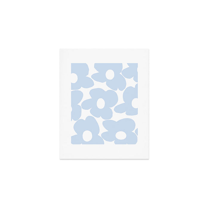 Large Baby Blue Retro Flowers White Background #decor #society6 #buyart Art Print Gallery Image 1
