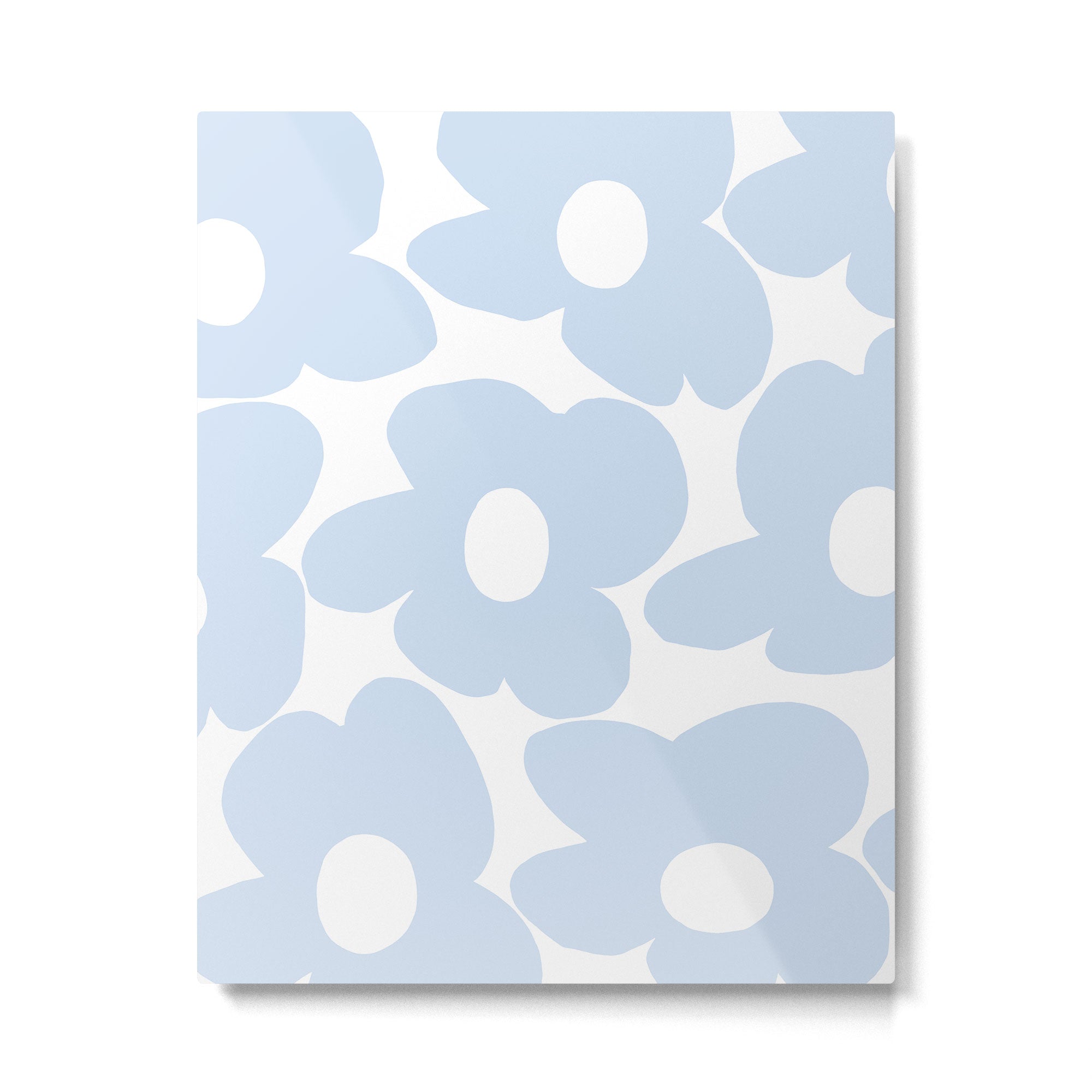 Large Baby Blue Retro Flowers White Background #decor #society6 #buyart Metal Print Gallery Image 6