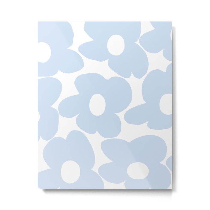 Large Baby Blue Retro Flowers White Background #decor #society6 #buyart Metal Print Gallery Image 1