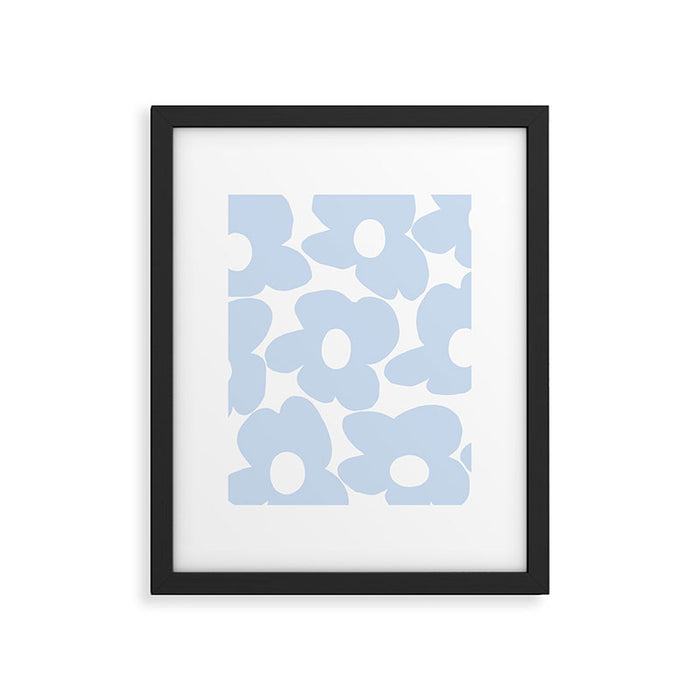 Large Baby Blue Retro Flowers White Background #decor #society6 #buyart Framed Art Print Gallery Image 1