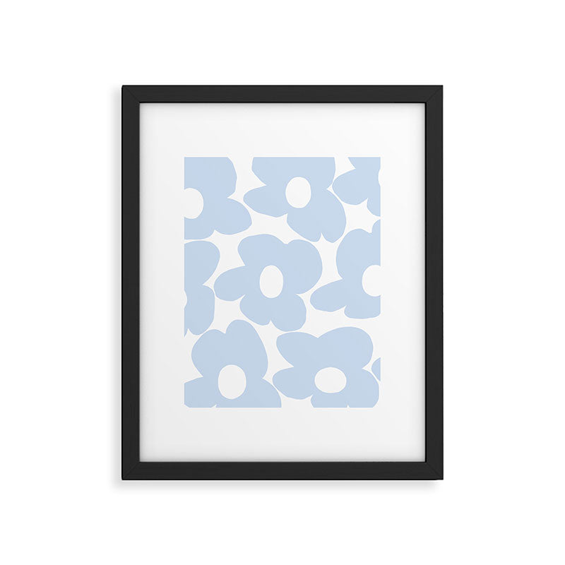 Large Baby Blue Retro Flowers White Background #decor #society6 #buyart Framed Art Print Gallery Image 4