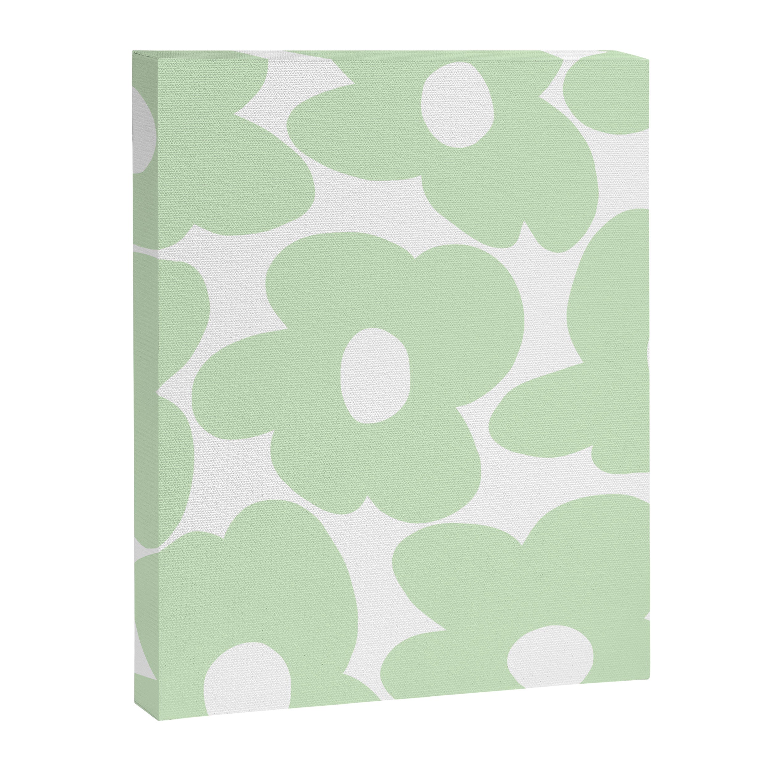 Large Baby Green Retro Flowers White Background #decor #society6 #buyart Canvas Print Gallery Image 8