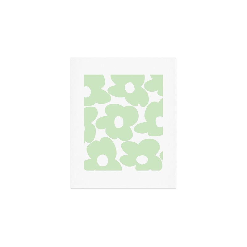Large Baby Green Retro Flowers White Background #decor #society6 #buyart Art Print Gallery Image 1