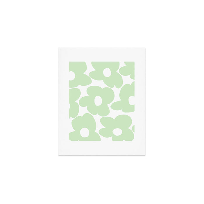 Large Baby Green Retro Flowers White Background #decor #society6 #buyart Art Print Gallery Image 1