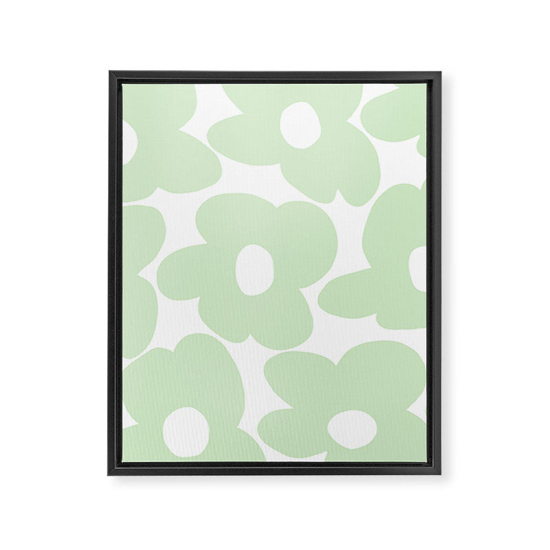 Large Baby Green Retro Flowers White Background #decor #society6 #buyart Framed Canvas Print Gallery Image 8
