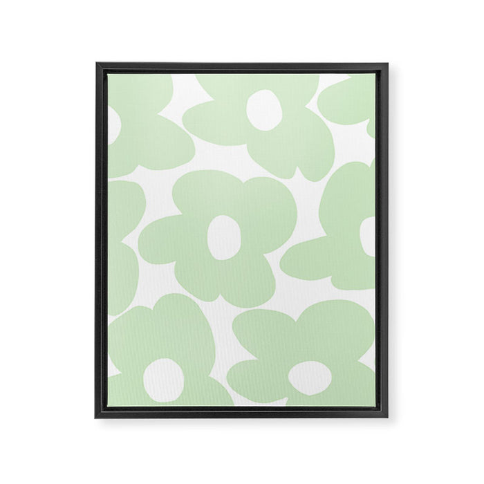 Large Baby Green Retro Flowers White Background #decor #society6 #buyart Framed Canvas Print Gallery Image 1