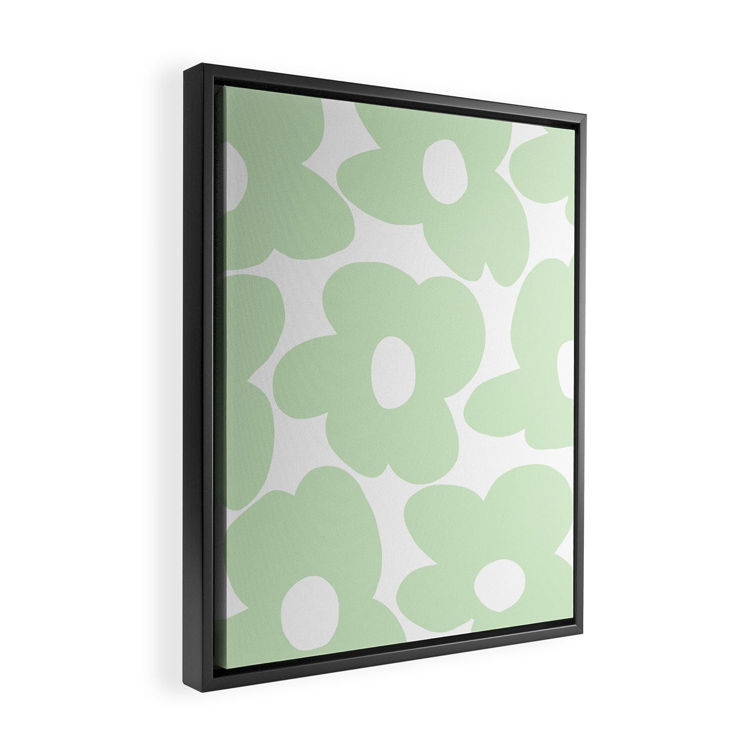 Large Baby Green Retro Flowers White Background #decor #society6 #buyart Framed Canvas Print Gallery Image 2