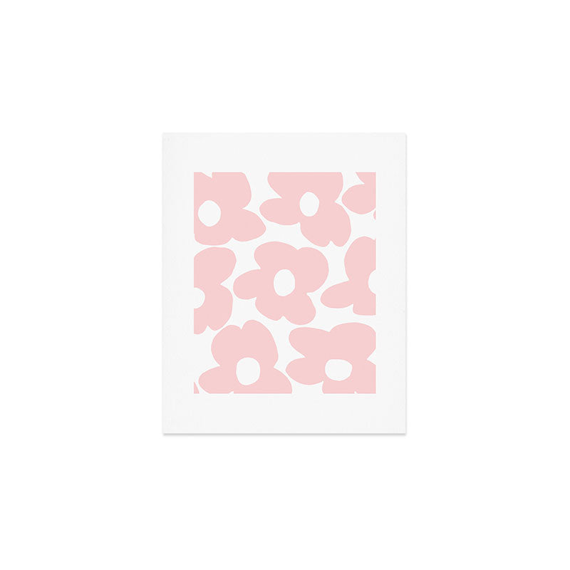 Large Baby Pink Retro Flowers on White Background #decor #society6 #buyart Art Print Gallery Image 1