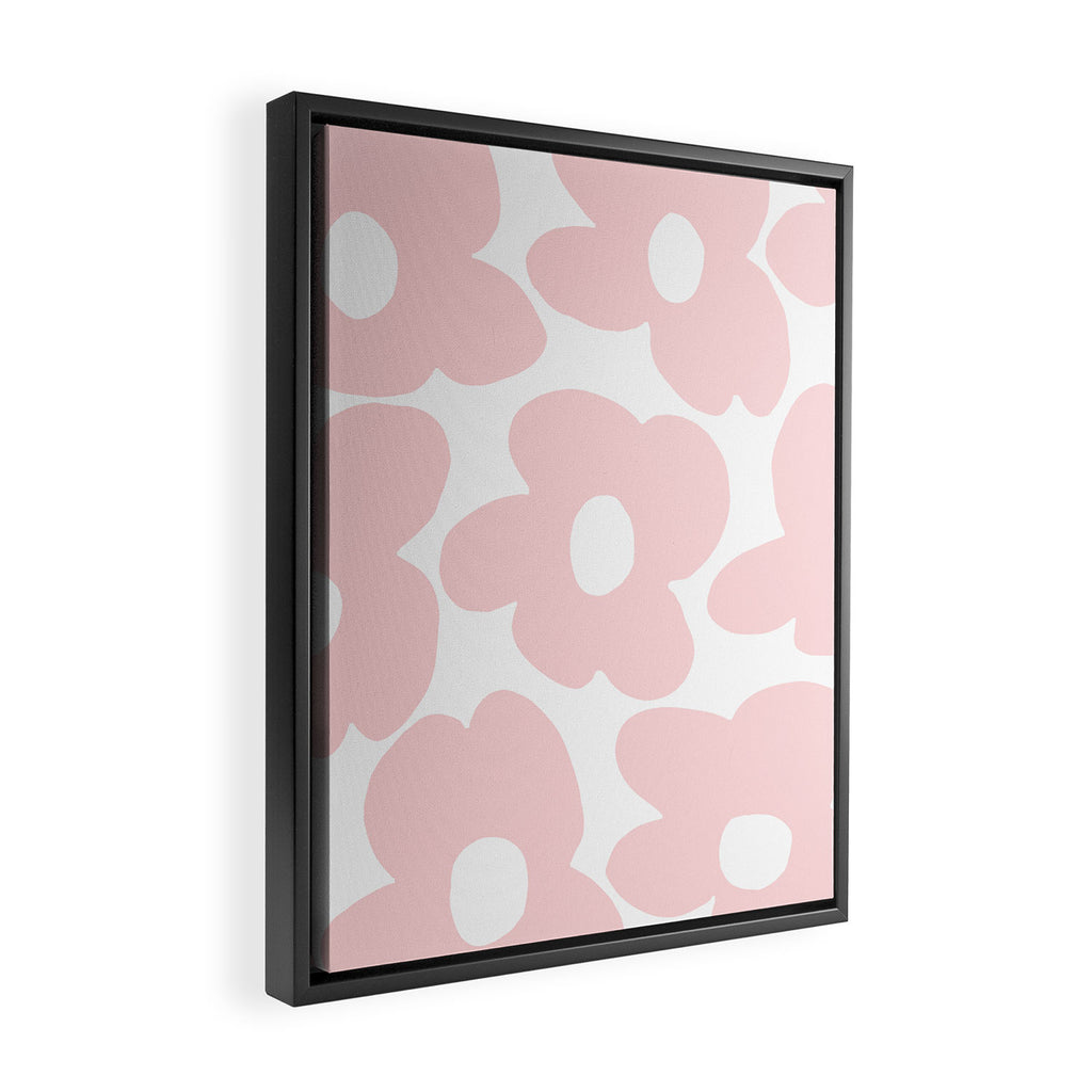 Large Baby Pink Retro Flowers on White Background #decor #society6 #buyart Framed Canvas Print Gallery Image 2