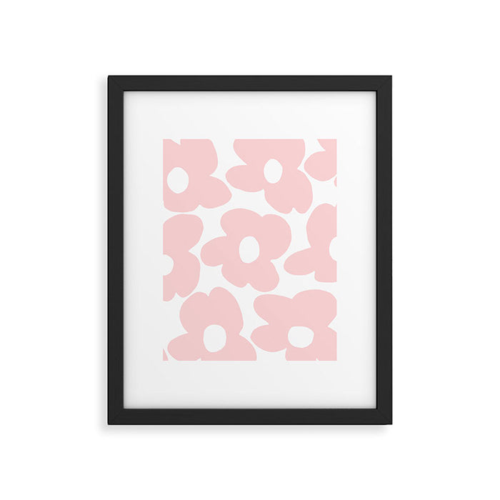Large Baby Pink Retro Flowers on White Background #decor #society6 #buyart Framed Art Print Gallery Image 1