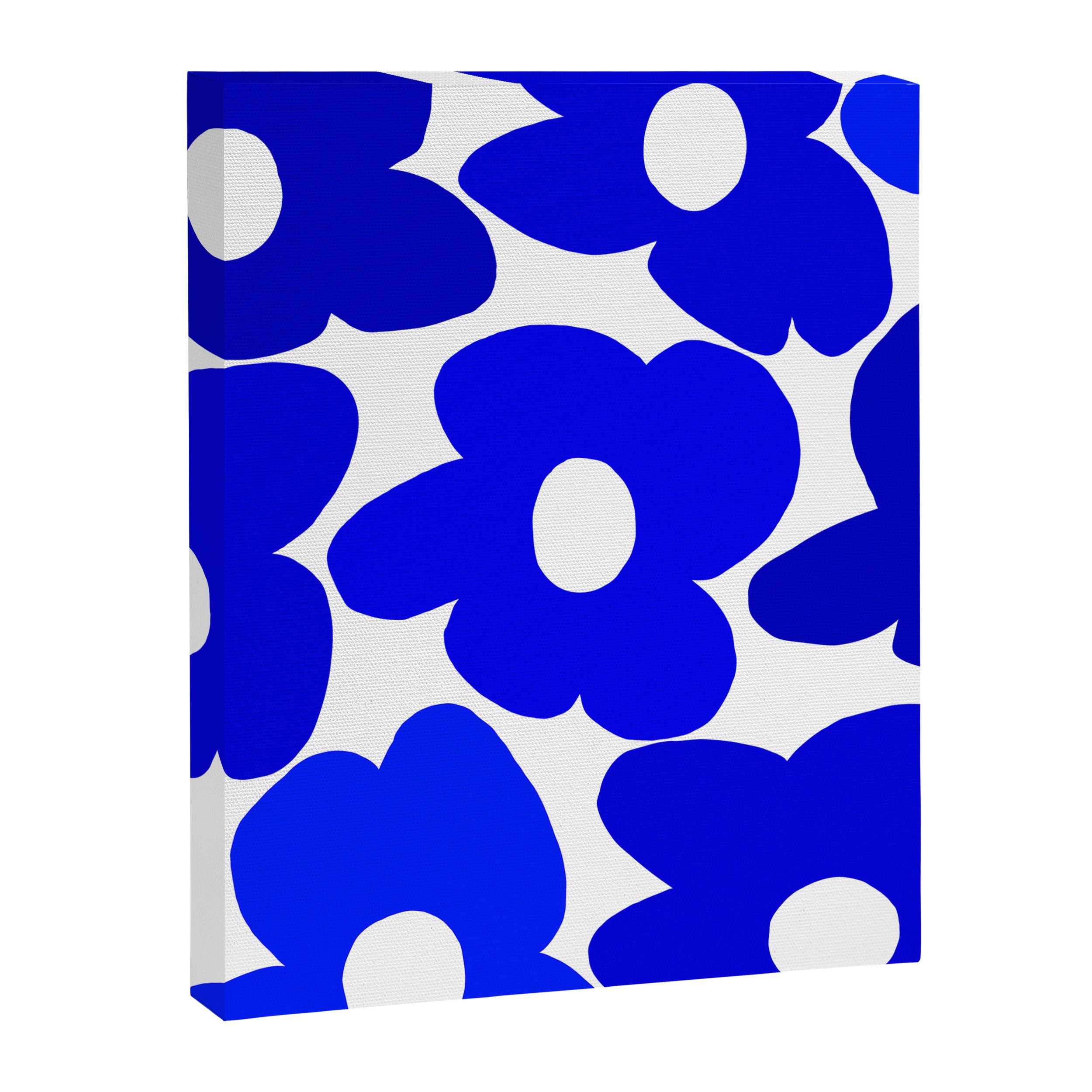 Large Blue Retro Flowers White Background Fresh Blue And White  #decor #society6 #buyart Canvas Print Gallery Image 8