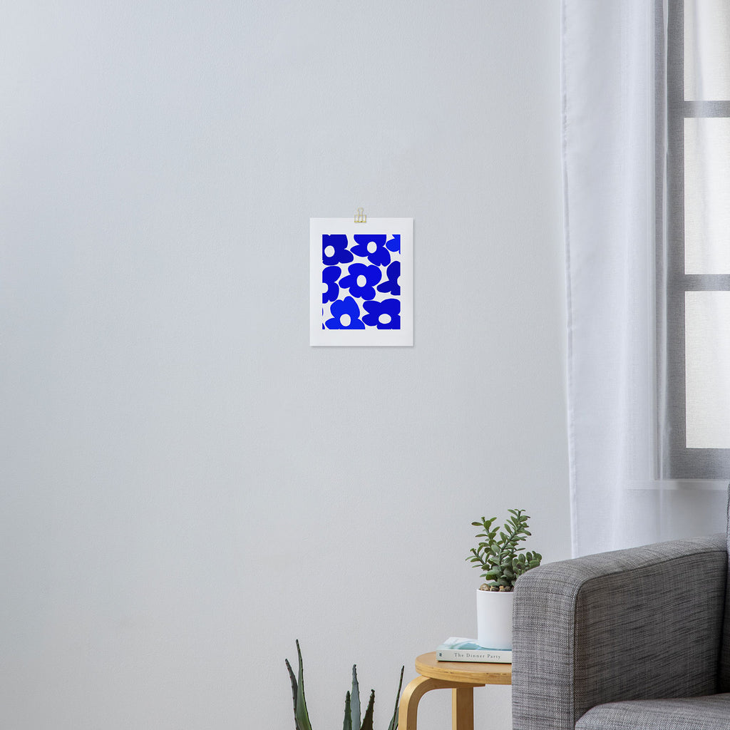 Large Blue Retro Flowers White Background Fresh Blue And White  #decor #society6 #buyart Art Print Gallery Image 3