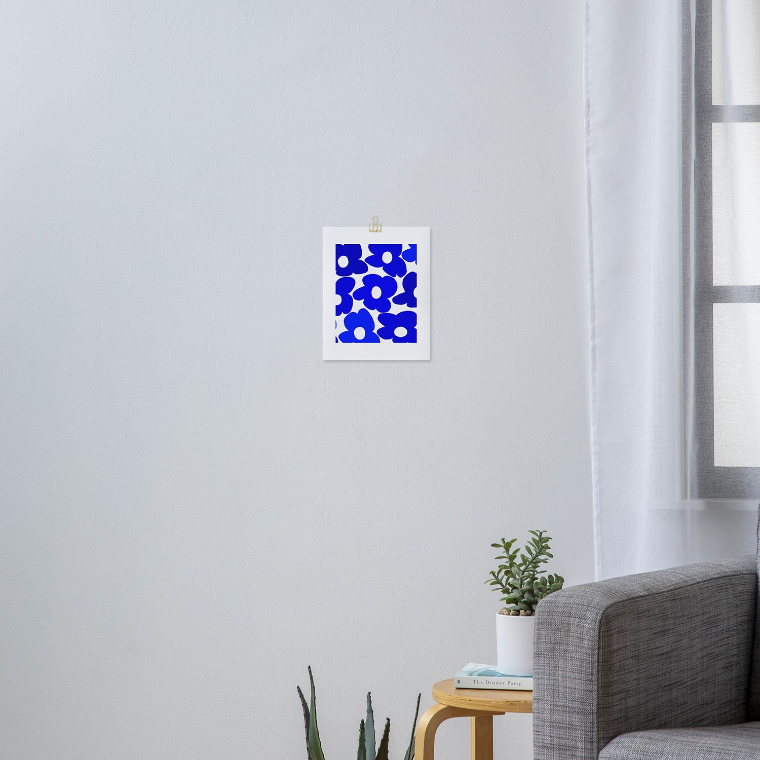 Large Blue Retro Flowers White Background Fresh Blue And White  #decor #society6 #buyart Art Print Gallery Image 3