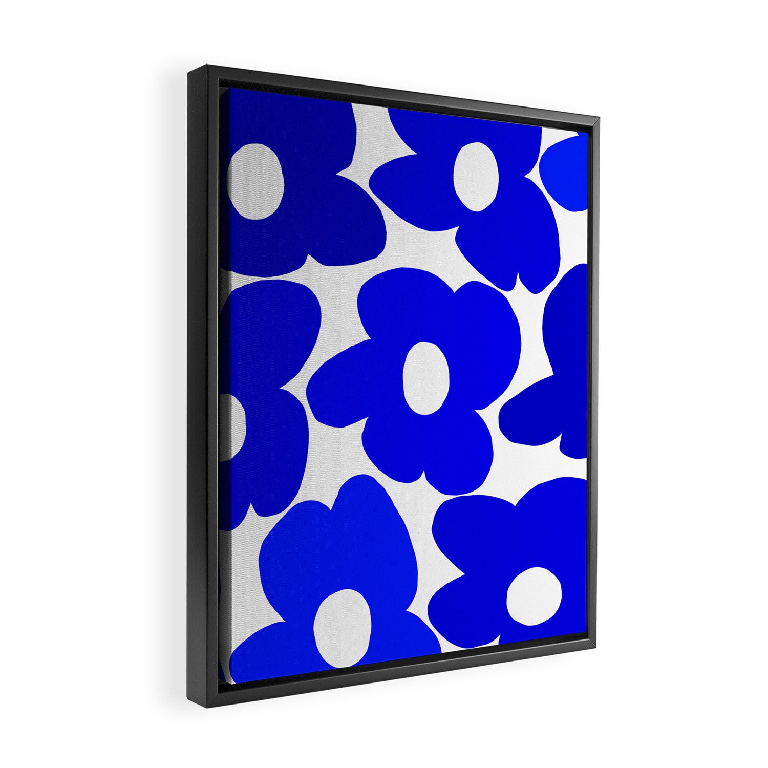 Large Blue Retro Flowers White Background Fresh Blue And White  #decor #society6 #buyart Framed Canvas Print Gallery Image 2