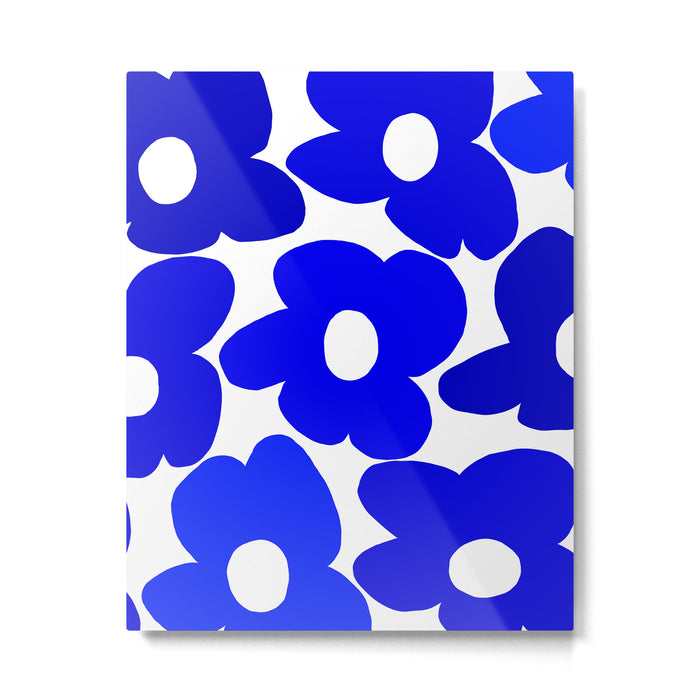 Large Blue Retro Flowers White Background Fresh Blue And White  #decor #society6 #buyart Metal Print Gallery Image 1