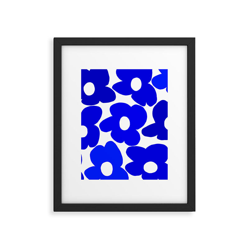 Large Blue Retro Flowers White Background Fresh Blue And White  #decor #society6 #buyart Framed Art Print Gallery Image 6