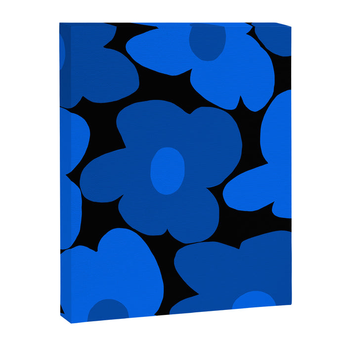 Large Bright Blue Retro Flowers Dark Background #decor #society6 #buyart Canvas Print Gallery Image 1