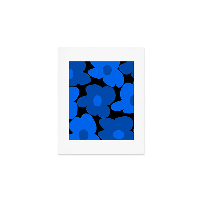 Large Bright Blue Retro Flowers Dark Background #decor #society6 #buyart Art Print Gallery Image 1