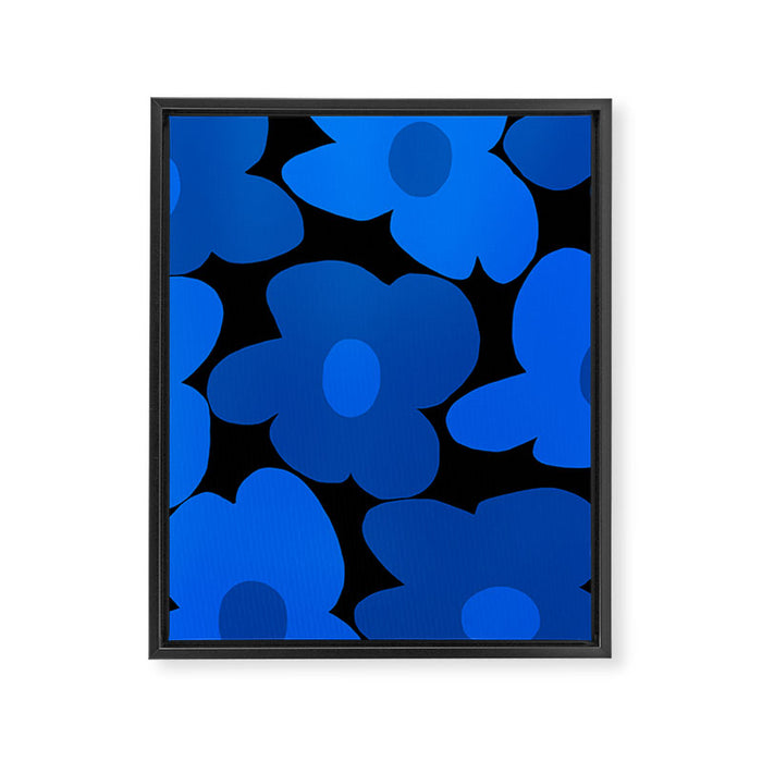 Large Bright Blue Retro Flowers Dark Background #decor #society6 #buyart Framed Canvas Print Gallery Image 1