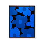 Large Bright Blue Retro Flowers Dark Background #decor #society6 #buyart Framed Canvas Print Gallery Image 8