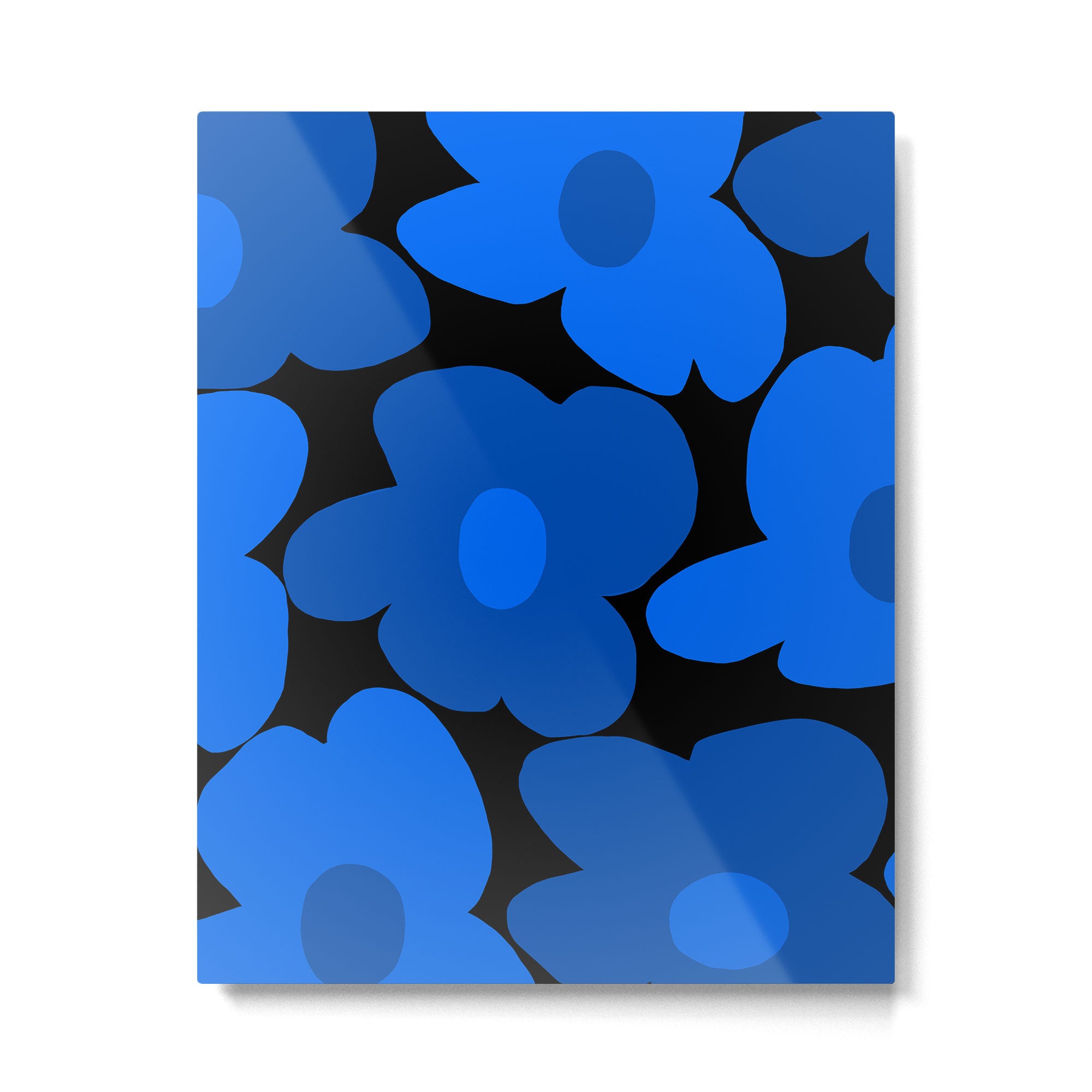 Large Bright Blue Retro Flowers Dark Background #decor #society6 #buyart Metal Print Gallery Image 6