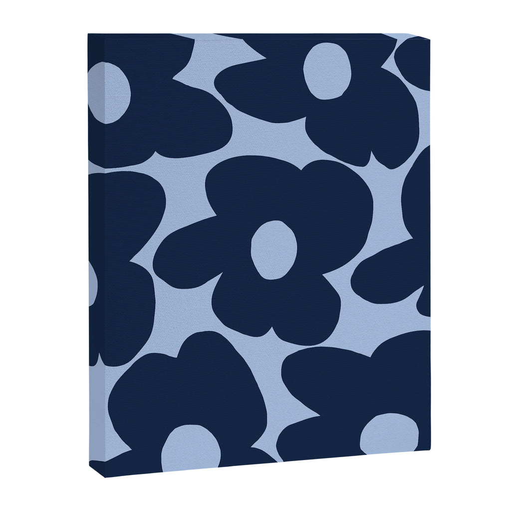 Large Dark Blue Retro Flowers Baby Blue Background #decor #society6 #buyart Canvas Print Gallery Image 8