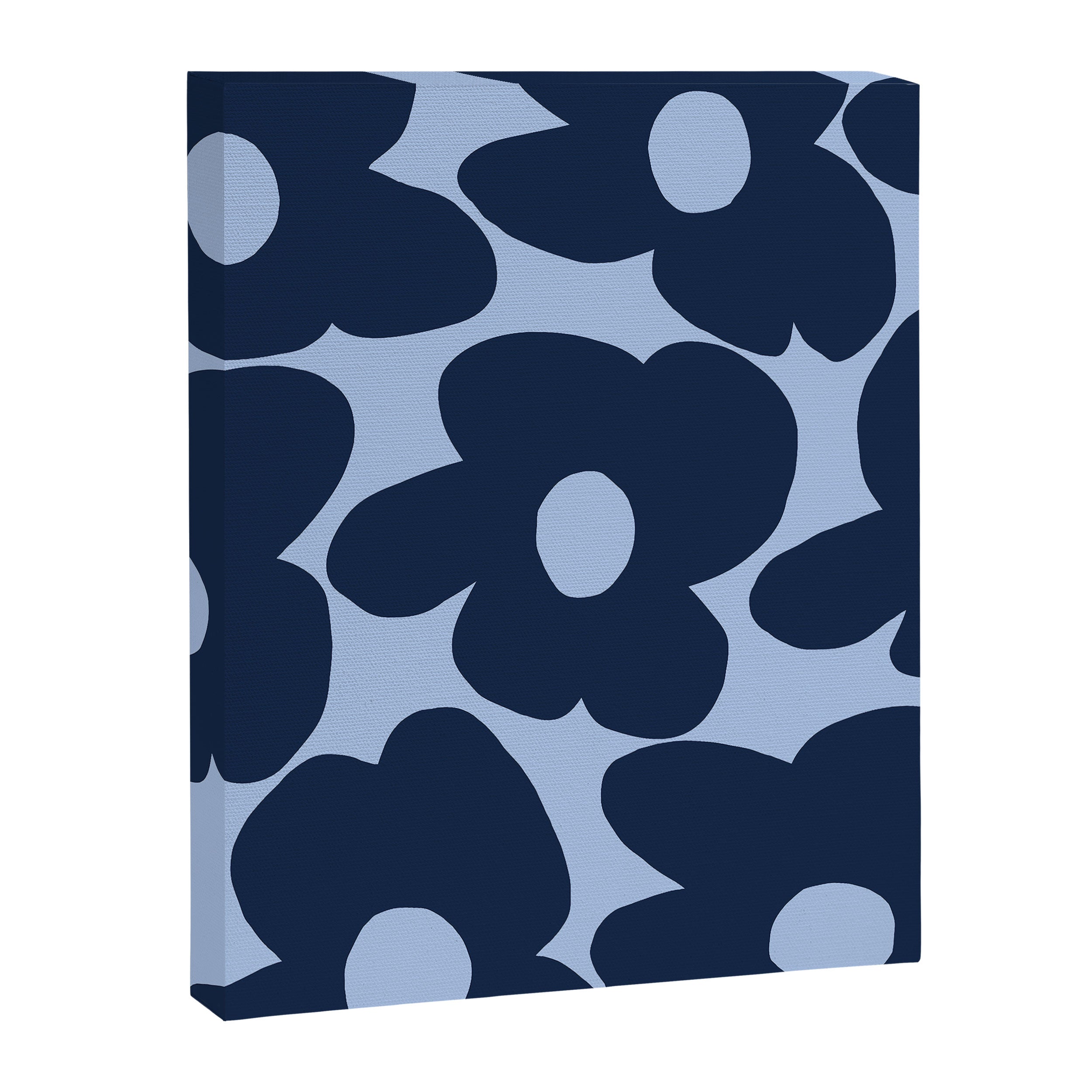 Large Dark Blue Retro Flowers Baby Blue Background #decor #society6 #buyart Canvas Print Gallery Image 8