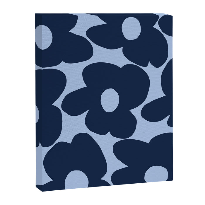 Large Dark Blue Retro Flowers Baby Blue Background #decor #society6 #buyart Canvas Print Gallery Image 1