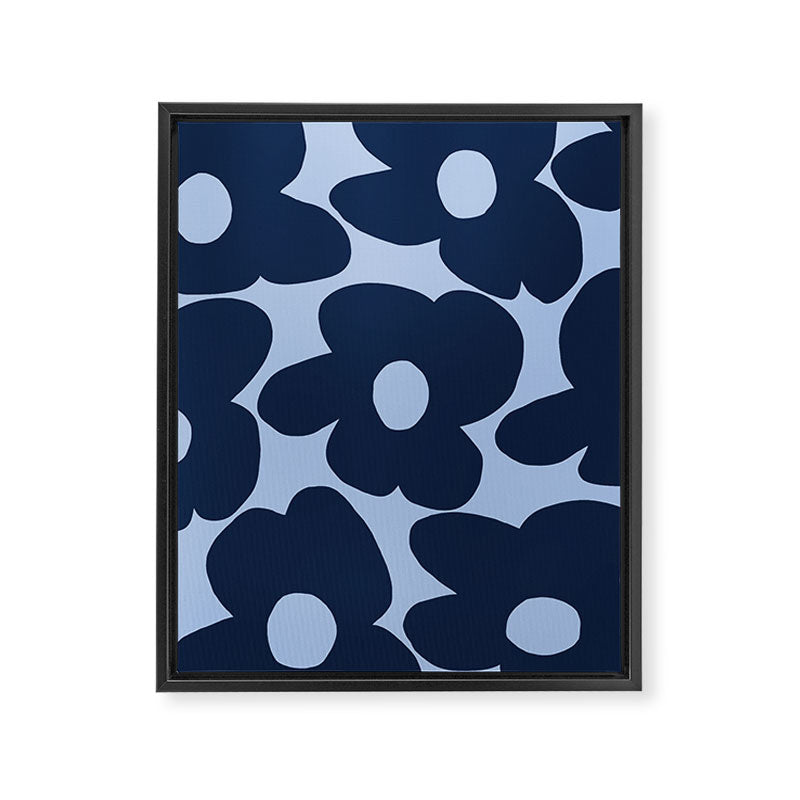 Large Dark Blue Retro Flowers Baby Blue Background #decor #society6 #buyart Framed Canvas Print Gallery Image 8