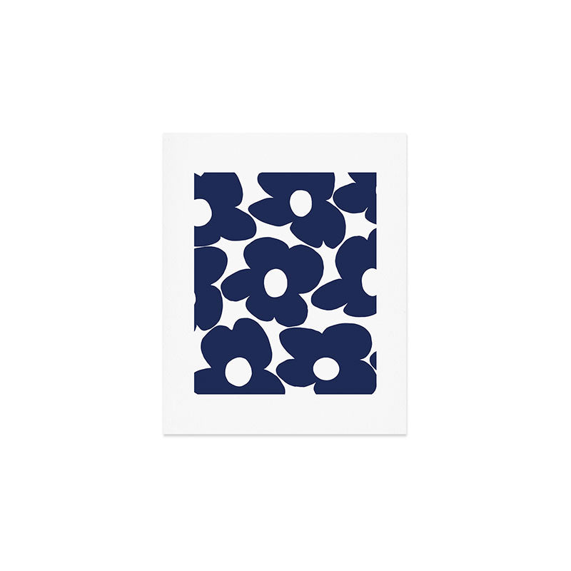 Large Dark Blueberry Blue Retro Flowers White Background #decor #society6 #buyart Art Print Gallery Image 1