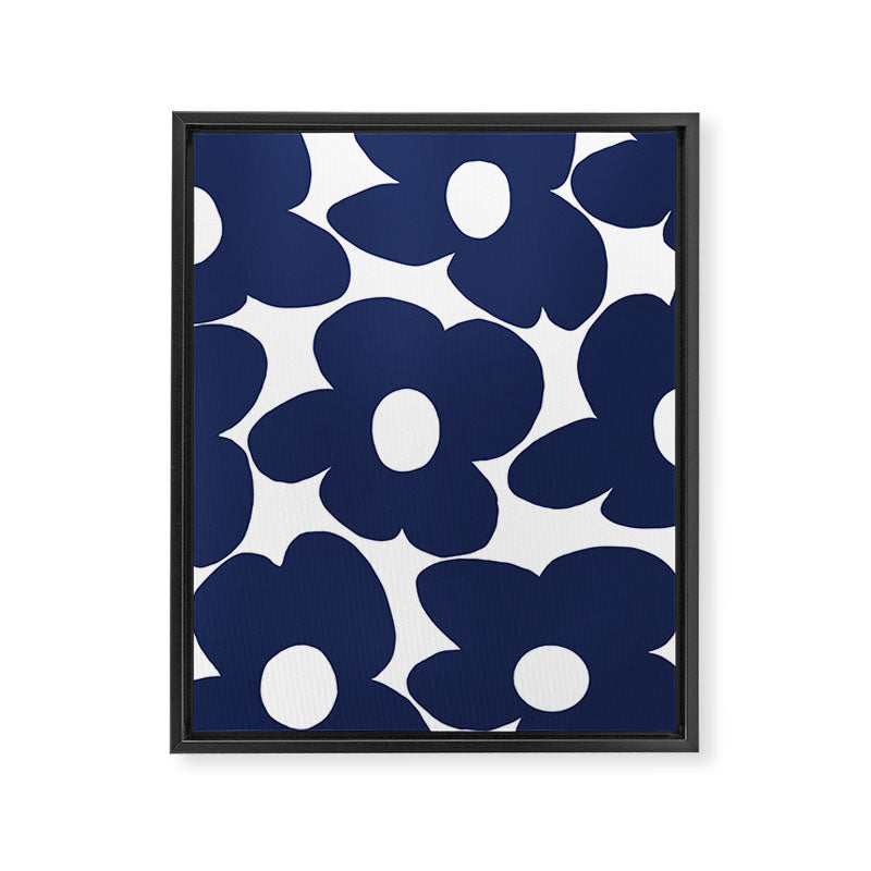 Large Dark Blueberry Blue Retro Flowers White Background #decor #society6 #buyart Framed Canvas Print Gallery Image 8