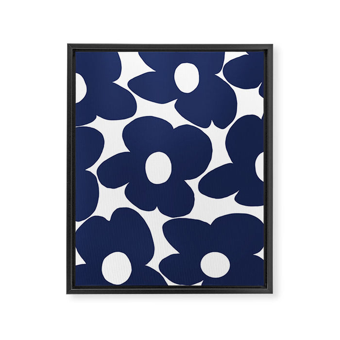 Large Dark Blueberry Blue Retro Flowers White Background #decor #society6 #buyart Framed Canvas Print Gallery Image 1