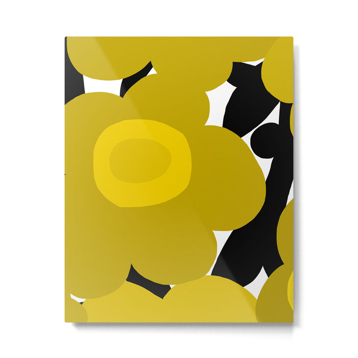 Large Dijon Mustard Yellow Retro Flowers on Dark Branches White Background #decor #society6 #buyart Metal Print Gallery Image 1