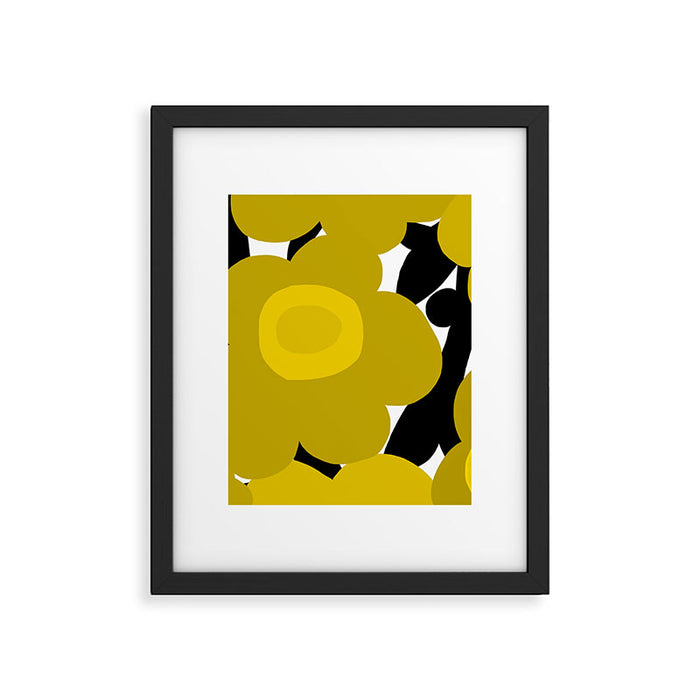 Large Dijon Mustard Yellow Retro Flowers on Dark Branches White Background #decor #society6 #buyart Framed Art Print Gallery Image 1