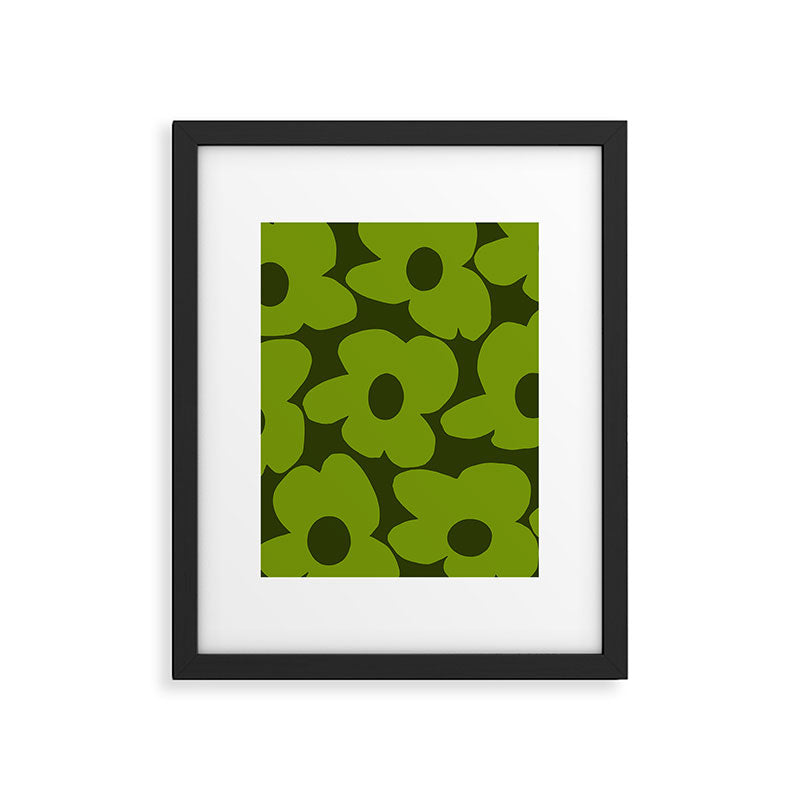 Large Green Retro Flowers - Green Petals on Dark Green Background #decor #society6 #buyart Framed Art Print Gallery Image 6