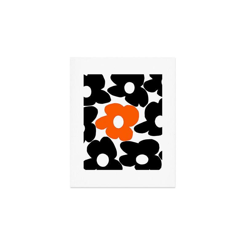 Large Orange and Black Retro Flowers White Background #decor #society6 #buyart Art Print Gallery Image 1