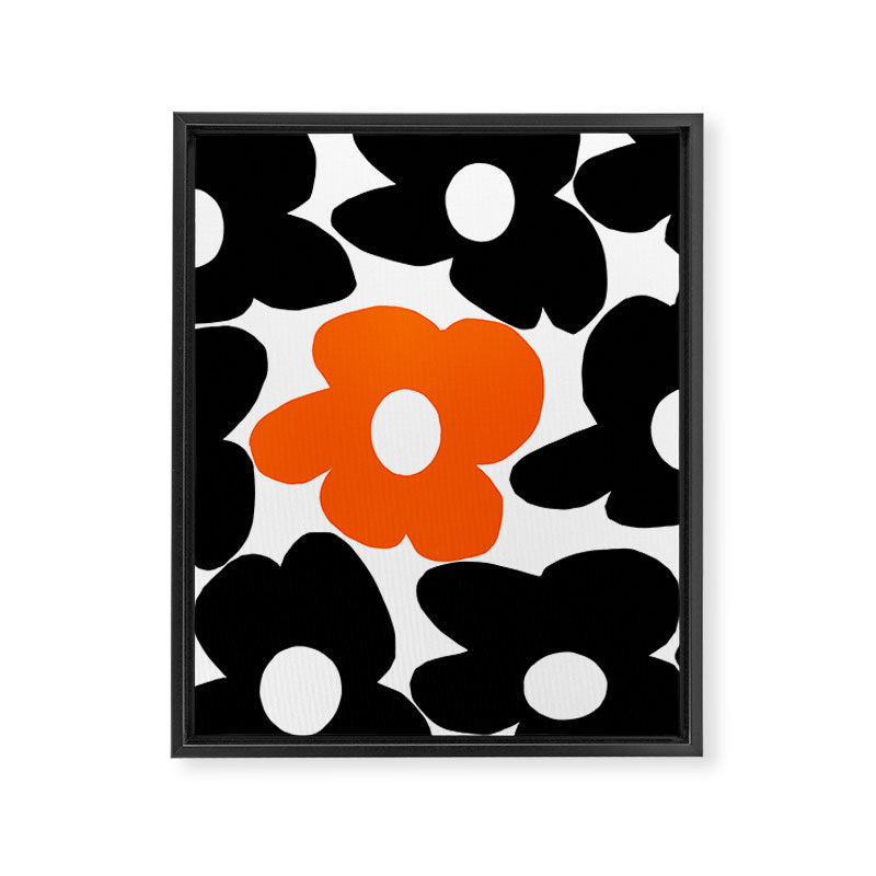 Large Orange and Black Retro Flowers White Background #decor #society6 #buyart Framed Canvas Print Gallery Image 8